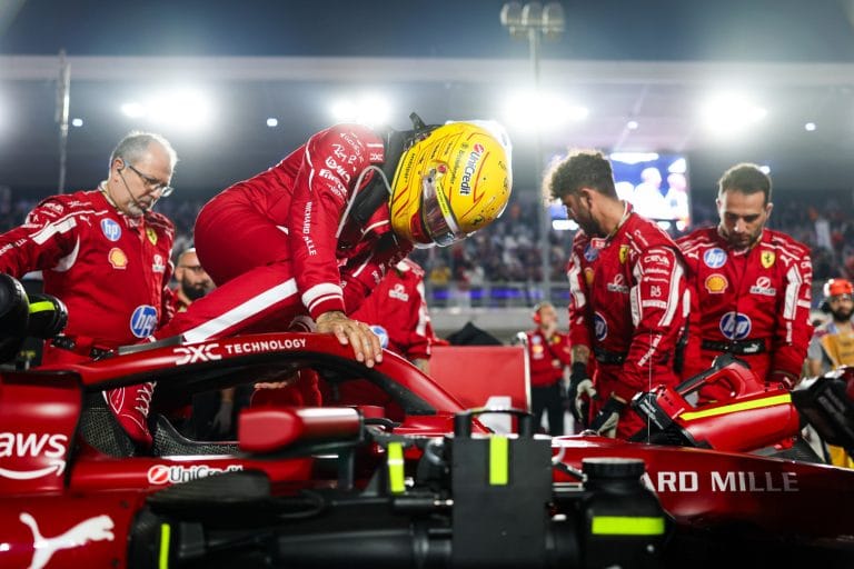 Lewis Hamilton looks confused during Qatar GP weekend at Ferrari