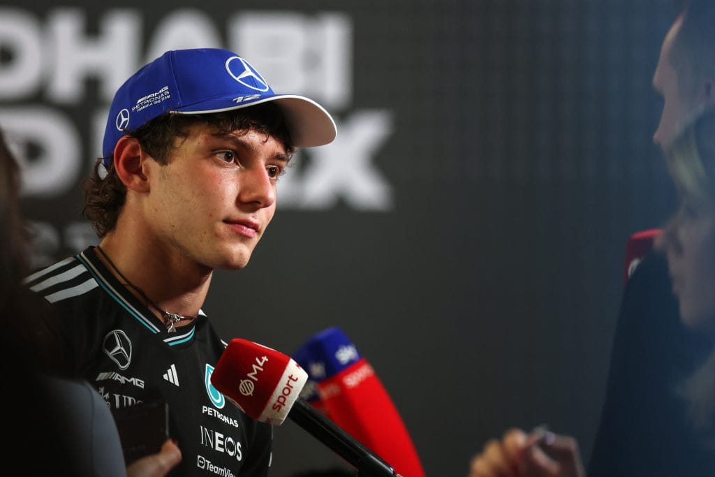 Kimi Antonelli racing for Mercedes in his rookie F1 season