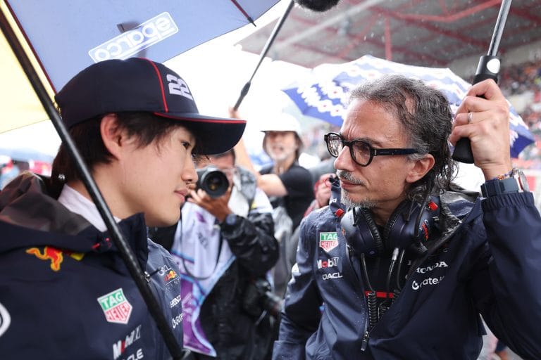 Laurent Mekies discussing Yuki Tsunoda's future F1 opportunities after Red Bull demotion to reserve driver