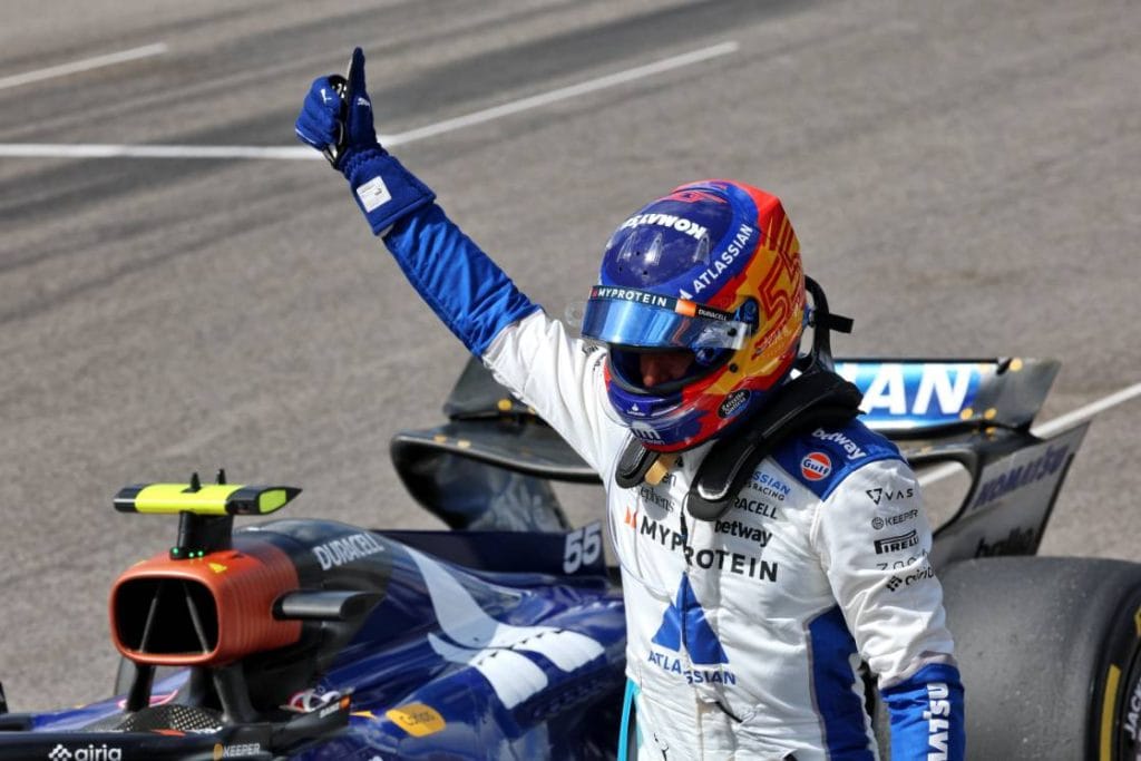Carlos Sainz celebrates Qatar podium finish for Williams Racing